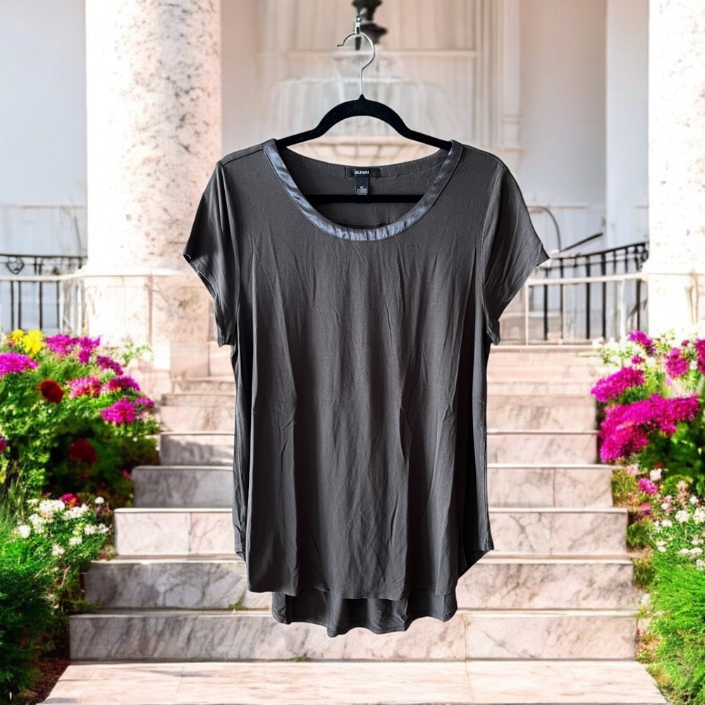 Alfani Dark Grey Rayon Top with Satin Neck Trim